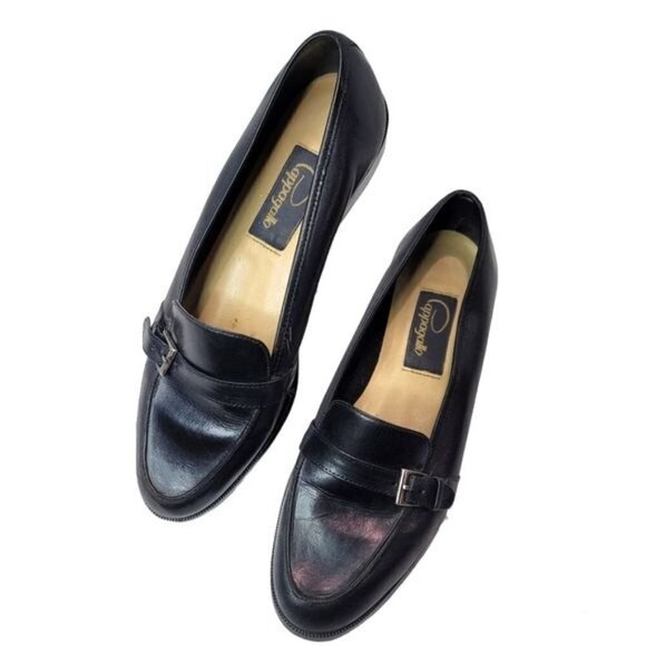 Papagallo Spin Black Leather Loafers Size 9 M - Picture 1 of 12